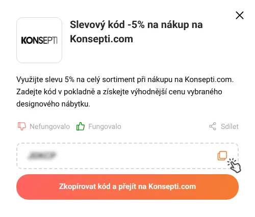 Návod jak zkopírovat slevový kód Konsepti.com