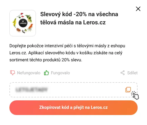 Návod jak zkopírovat slevový kód Leros.cz