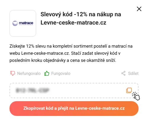 Návod jak zkopírovat slevový kód Levne-ceske-matrace.cz