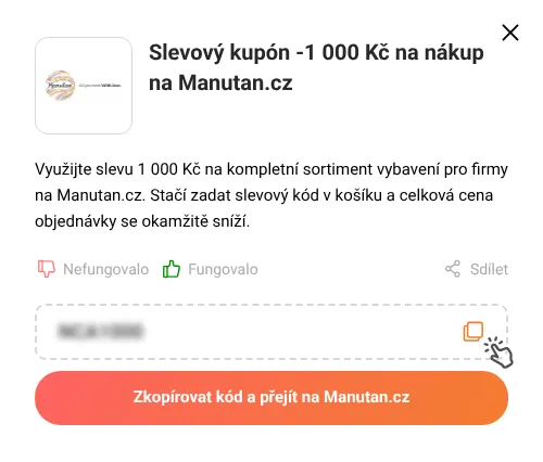 Návod jak zkopírovat slevový kód Manutan.cz