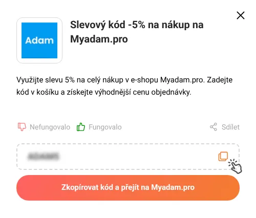 Návod jak zkopírovat slevový kód Myadam.pro