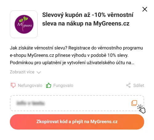 Návod jak zkopírovat slevový kód MyGreens.cz