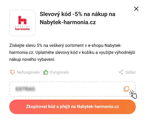 Návod jak zkopírovat slevový kód Nabytek-harmonia.cz