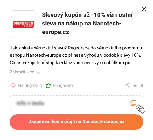 Návod jak zkopírovat slevový kupón Nanotech-europe.cz