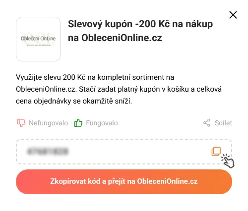 Návod jak zkopírovat slevový kód ObleceniOnline.cz