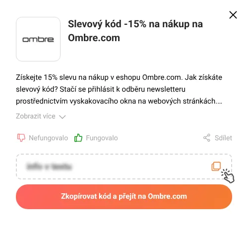 Návod jak zkopírovat slevový kód Ombre.com
