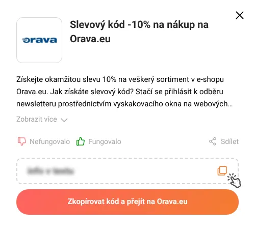 Návod jak zkopírovat slevový kód Orava.eu