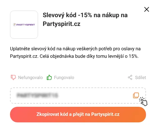 Návod jak zkopírovat slevový kód Partyspirit.cz