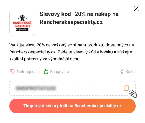 Návod jak zkopírovat slevový kód Rancherskespeciality.cz