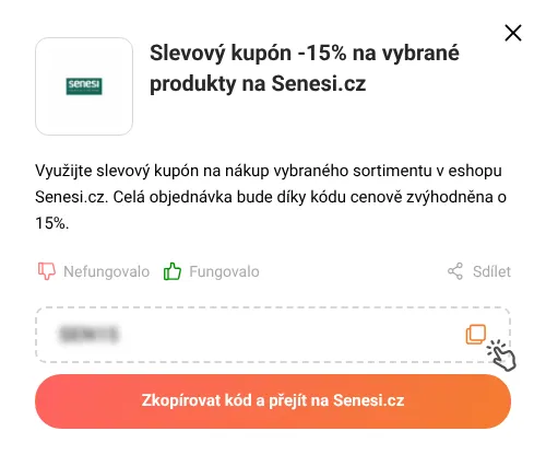 Návod jak zkopírovat slevový kód Senesi.cz