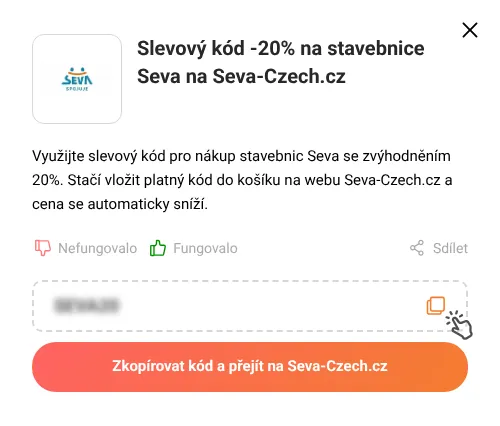 Návod jak zkopírovat slevový kód Seva-Czech.cz