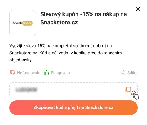 Návod jak zkopírovat slevový kupón Snackstore.cz