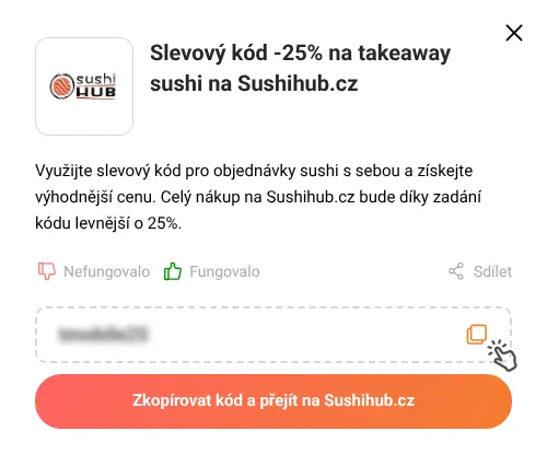 Návod jak zkopírovat slevový kód Sushihub.cz