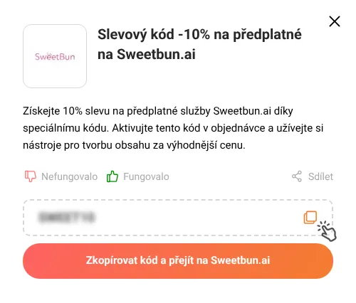 Návod jak zkopírovat slevový kód Sweetbun.ai