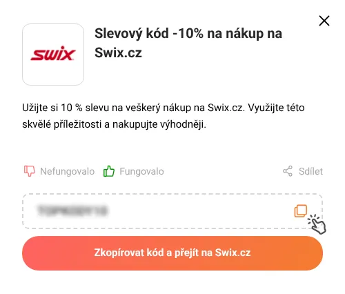 Návod jak zkopírovat slevový kód Swix.cz