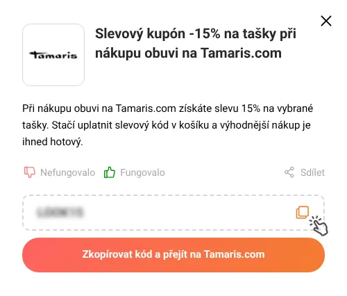 Návod jak zkopírovat slevový poukaz Tamaris.com