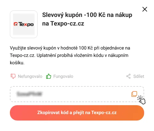 Návod jak zkopírovat slevový kód Texpo-cz.cz
