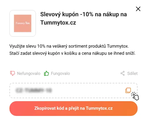 Návod jak zkopírovat slevový kód Tummytox.cz