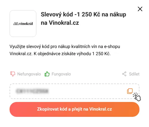 Návod jak zkopírovat slevový kód Vinokral.cz