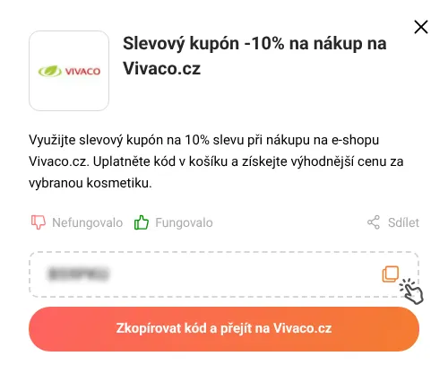 Návod jak zkopírovat slevový kód Vivaco.cz