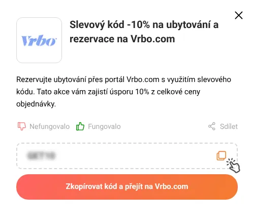Návod jak zkopírovat slevový kód Vrbo.com