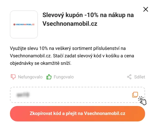Návod jak zkopírovat slevový kód Vsechnonamobil.cz
