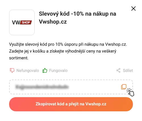 Návod jak zkopírovat slevový kód Vwshop.cz