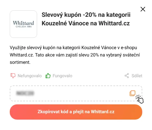 Návod jak zkopírovat slevový kupón Whittard.cz