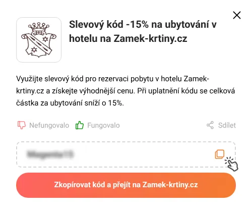 Návod jak zkopírovat slevový kód Zamek-krtiny.cz