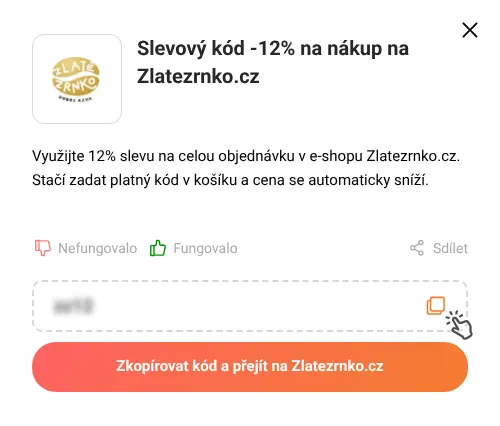 Návod jak zkopírovat slevový kód Zlatezrnko.cz