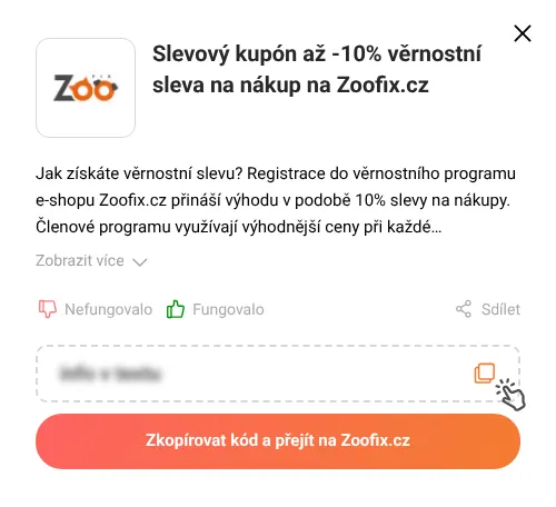 Návod jak zkopírovat slevový kupón Zoofix.cz