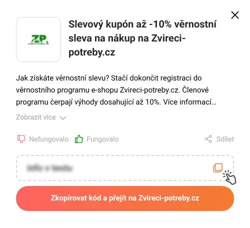 Návod jak zkopírovat slevový kupón Zvireci-potreby.cz