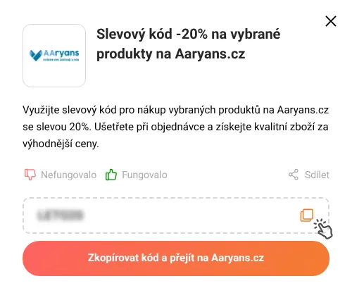 Návod jak zkopírovat slevový kupón Aaryans.cz
