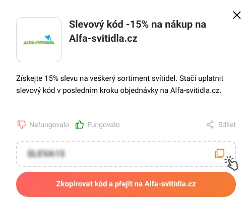 Návod jak zkopírovat slevový kód Alfa-svitidla.cz