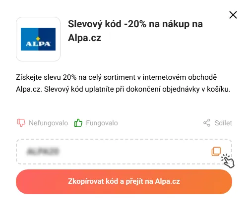 Návod jak zkopírovat slevový kód Alpa.cz