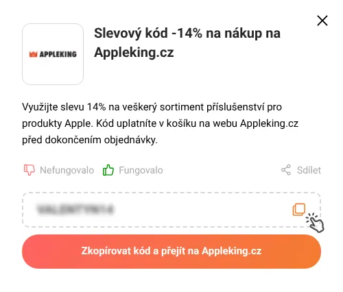 Návod jak zkopírovat slevový kód Appleking.cz