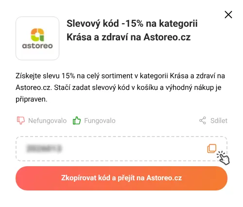 Návod jak zkopírovat slevový kupón Astoreo.cz