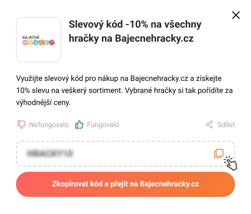 Návod jak zkopírovat slevový kód Bajecnehracky.cz