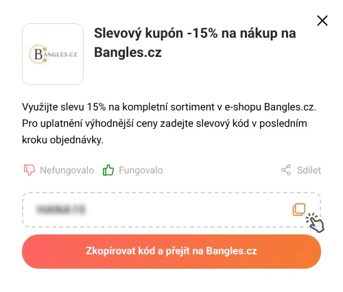 Návod jak zkopírovat slevový kód Bangles.cz