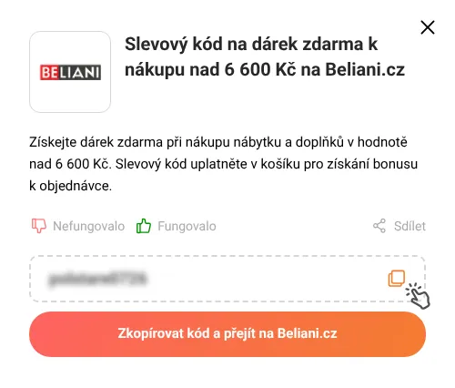 Návod jak zkopírovat slevový kód Beliani.cz