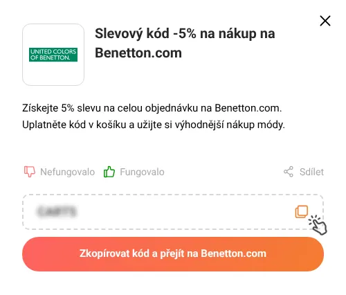 Návod jak zkopírovat slevový kód Benetton.com