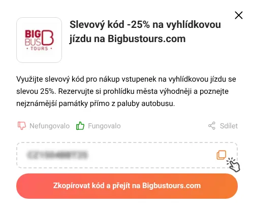 Návod jak zkopírovat slevový kód Bigbustours.com