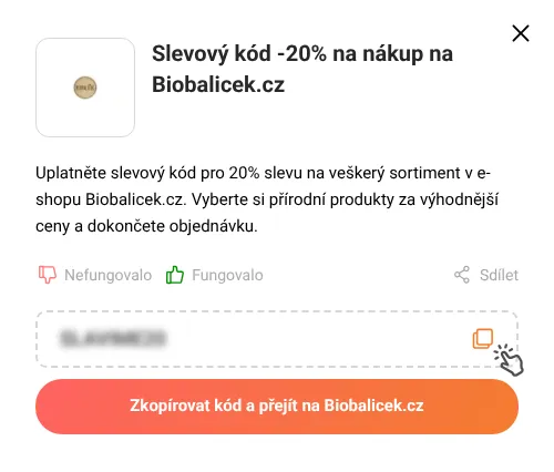 Návod jak zkopírovat slevový kupón Biobalicek.cz