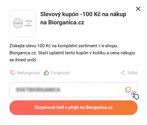 Návod jak zkopírovat slevový kód Biorganica.cz