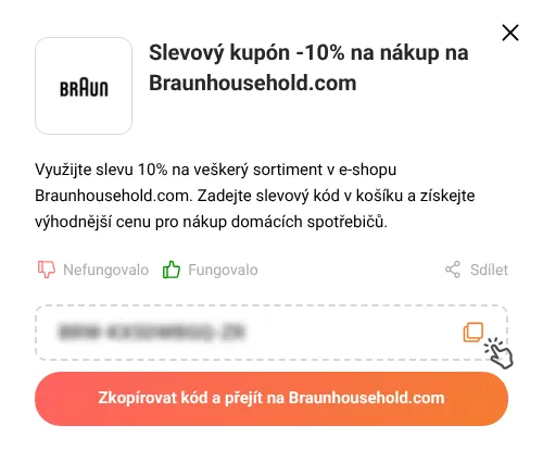 Návod jak zkopírovat slevový kód Braunhousehold.com