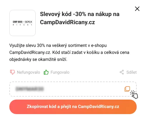 Návod jak zkopírovat slevový kód CampDavidRicany.cz