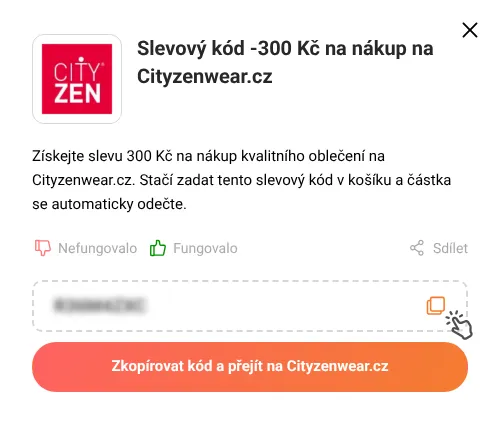 Návod jak zkopírovat slevový kód Cityzenwear.cz
