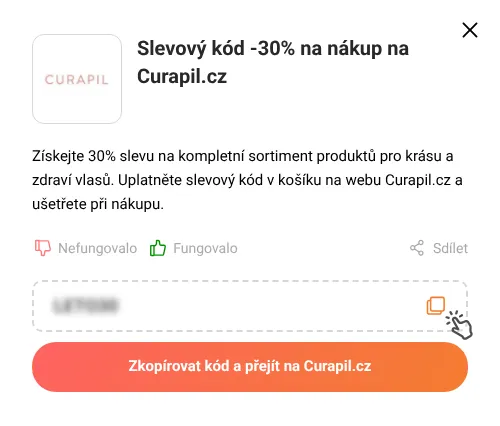 Návod jak zkopírovat slevový kupón Curapil.cz