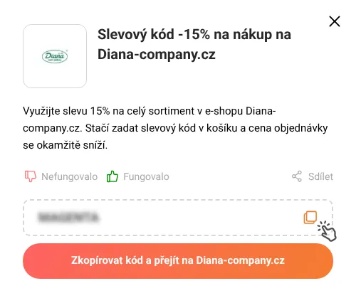 Návod jak zkopírovat slevový kód Diana-company.cz