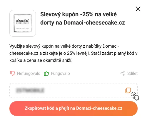 Návod jak zkopírovat slevový kód Domaci-cheesecake.cz